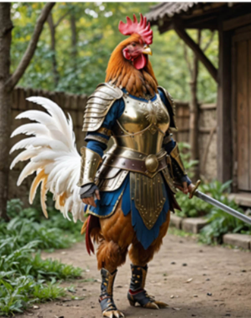 AI generated image of a chicken in armour